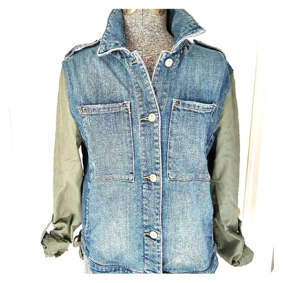 Anthropologie Pilcro Denim & Military Green Trucker Jacket Size S - Picture 1 of 5